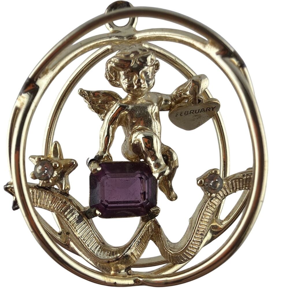 Vintage Coro Pegasus February Birthstone Cherub Pendant